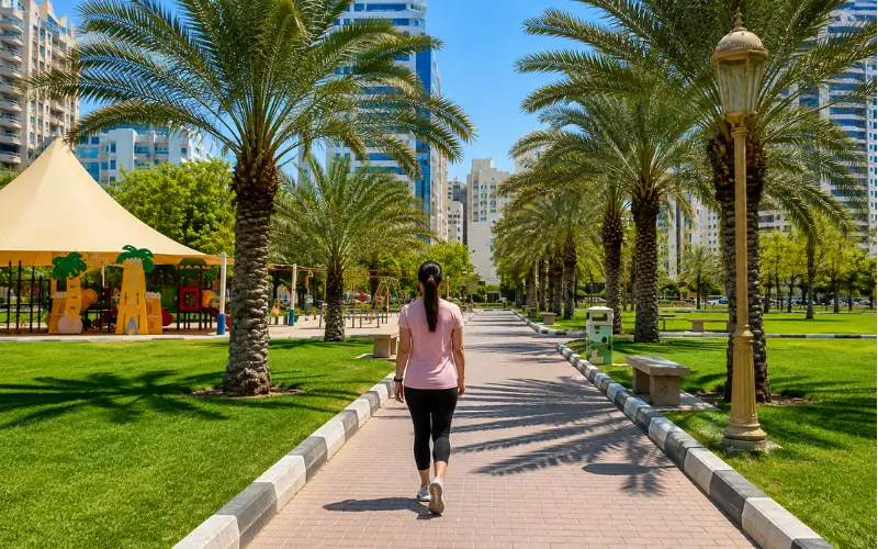 Green Areas and Walking Paths at Al Mahatta Park